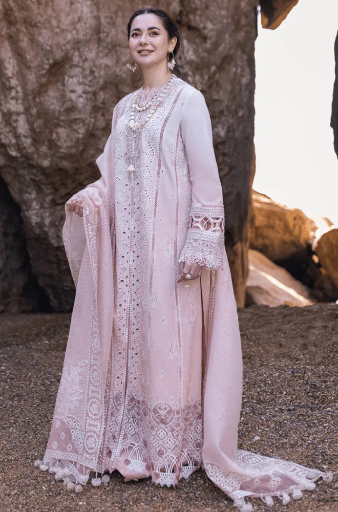 QALAMKAR - 3PC Lawn Chikankari Embroidered Shirt with Chiffon Embroidered Dupatta and Trouser - BFA0009 - Image 4