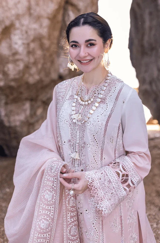 QALAMKAR - 3PC Lawn Chikankari Embroidered Shirt with Chiffon Embroidered Dupatta and Trouser - BFA0009 - Image 5