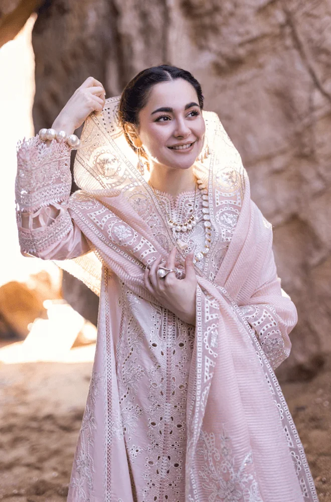 QALAMKAR - 3PC Lawn Chikankari Embroidered Shirt with Chiffon Embroidered Dupatta and Trouser - BFA0009 - Image 6