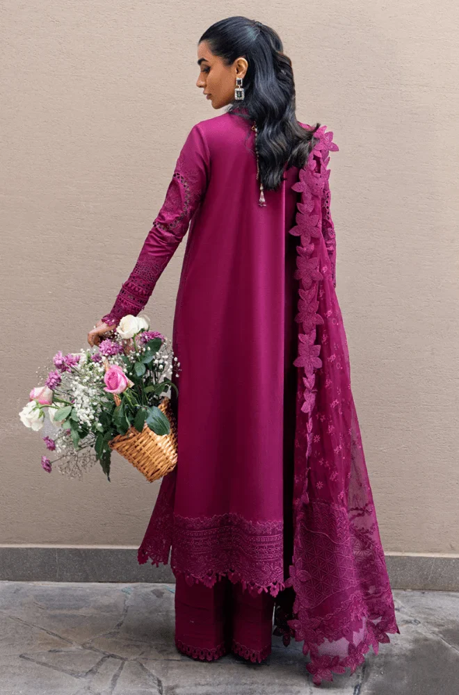 QALAMKAR - 3PC Lawn Chikankari Embroidered Shirt with Chiffon Embroidered Dupatta and Trouser- BFA0011 - Image 2