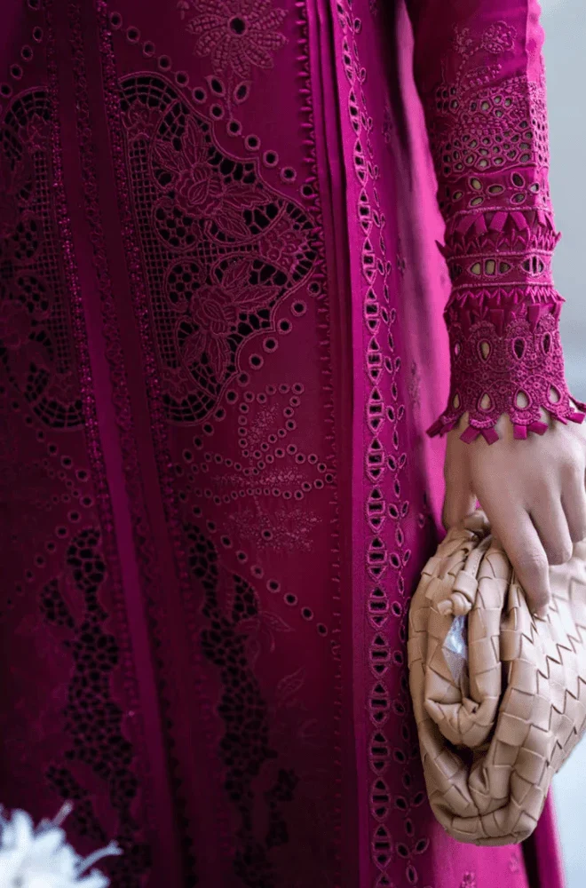 QALAMKAR - 3PC Lawn Chikankari Embroidered Shirt with Chiffon Embroidered Dupatta and Trouser- BFA0011 - Image 3