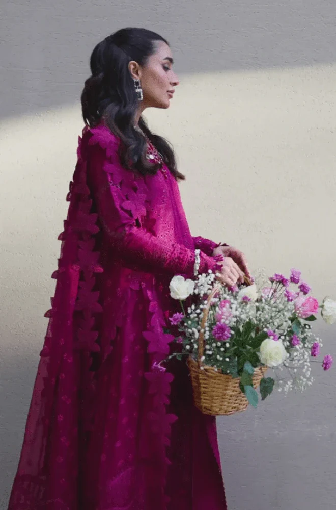 QALAMKAR - 3PC Lawn Chikankari Embroidered Shirt with Chiffon Embroidered Dupatta and Trouser- BFA0011 - Image 5