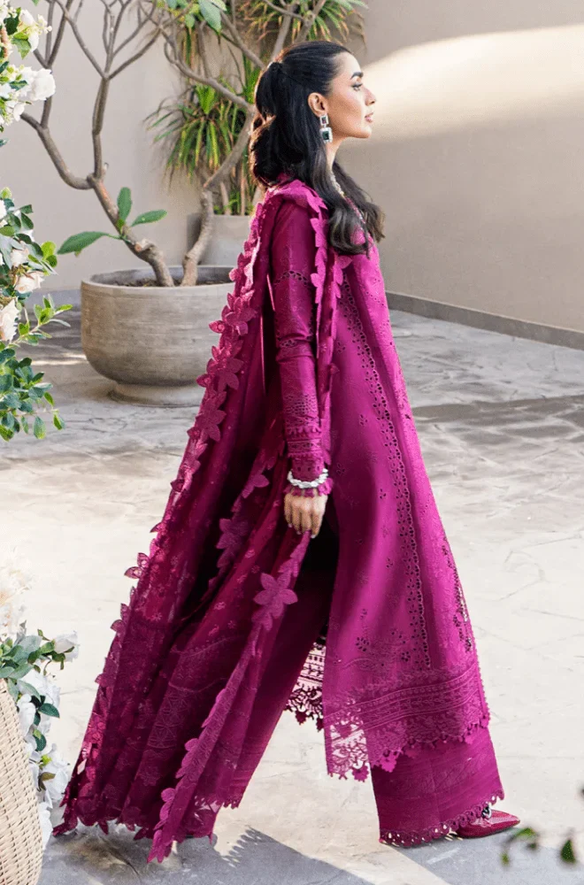 QALAMKAR - 3PC Lawn Chikankari Embroidered Shirt with Chiffon Embroidered Dupatta and Trouser- BFA0011 - Image 6