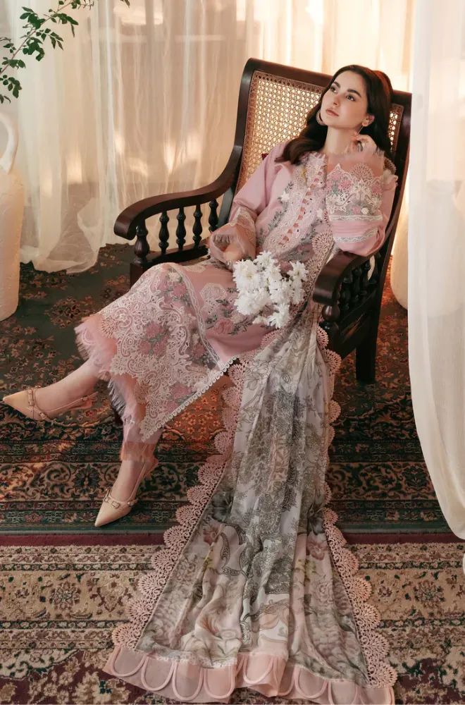 JADE - 3PC Lawn Chikankari Embroidered Shirt with Chiffon Printed Dupatta and Trouser - BFA00130 - Image 3