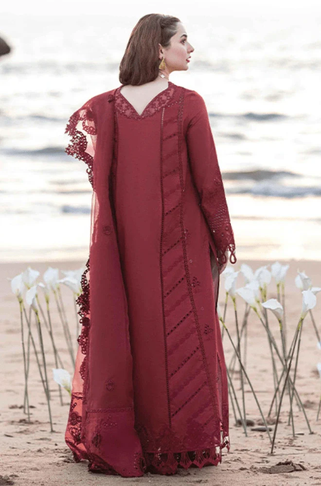 QALAMKAR - 3PC Lawn Chikankari Embroidered Shirt with Chiffon Embroidered Dupatta and Trouser -BFA0021 - Image 2