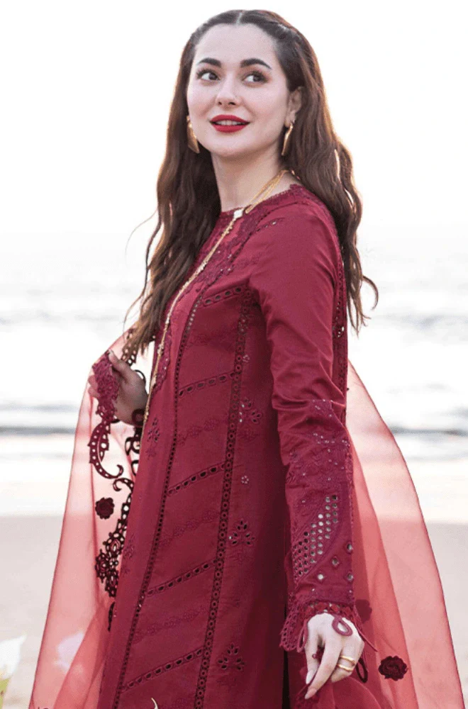 QALAMKAR - 3PC Lawn Chikankari Embroidered Shirt with Chiffon Embroidered Dupatta and Trouser -BFA0021 - Image 3