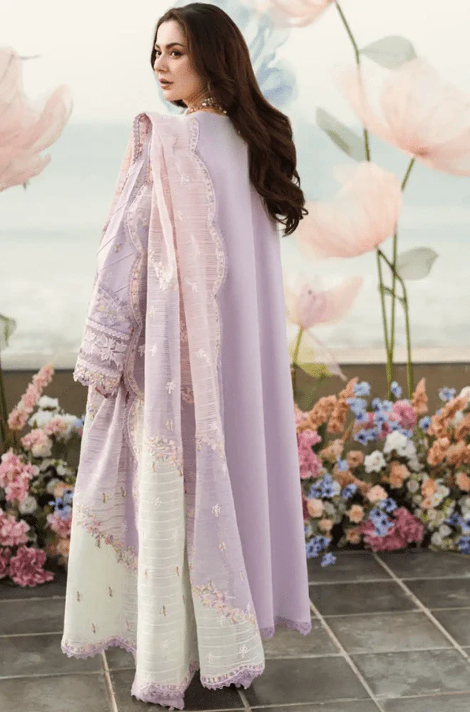 QALAMKAR - 3PC Lawn Chikankari Embroidered Shirt with Slub Net Printed Dupatta and Trouser - BFA0028 - Image 2