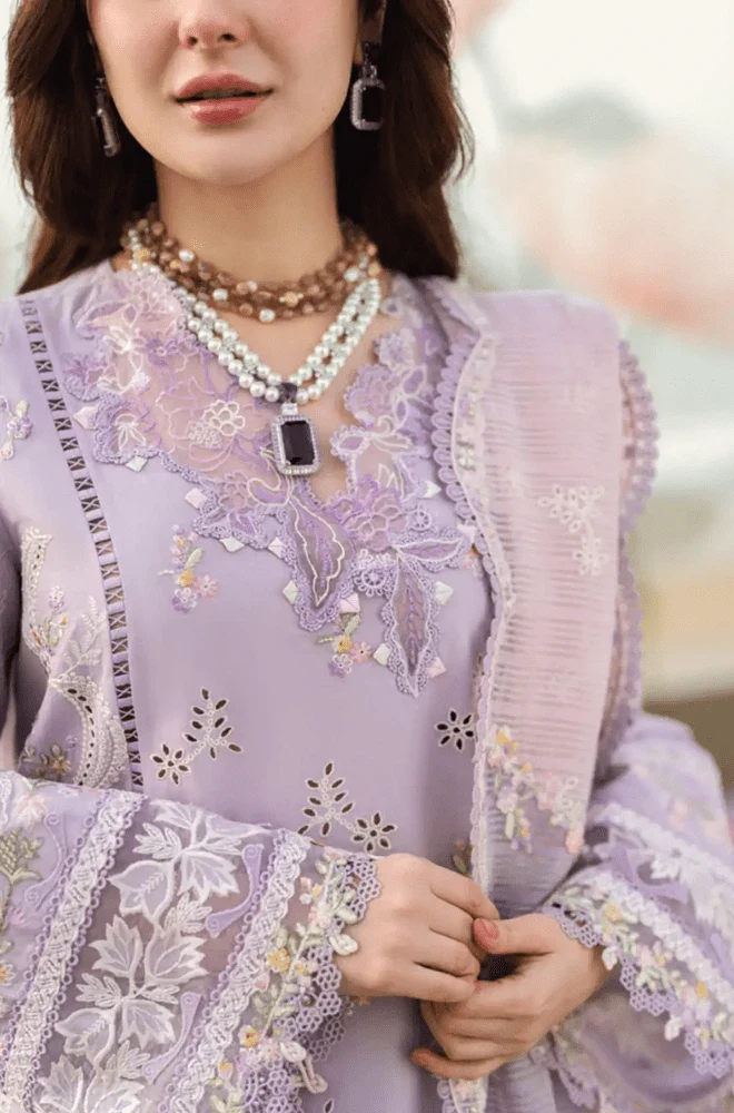 QALAMKAR - 3PC Lawn Chikankari Embroidered Shirt with Slub Net Printed Dupatta and Trouser - BFA0028 - Image 4