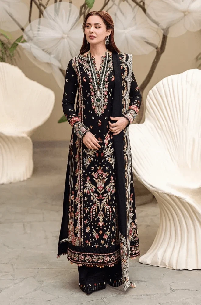 QALAMKAR - 3PC Dhanak Embroidered Shirt with Dhanak Embroidered Dupatta and Trouser - BFA0007