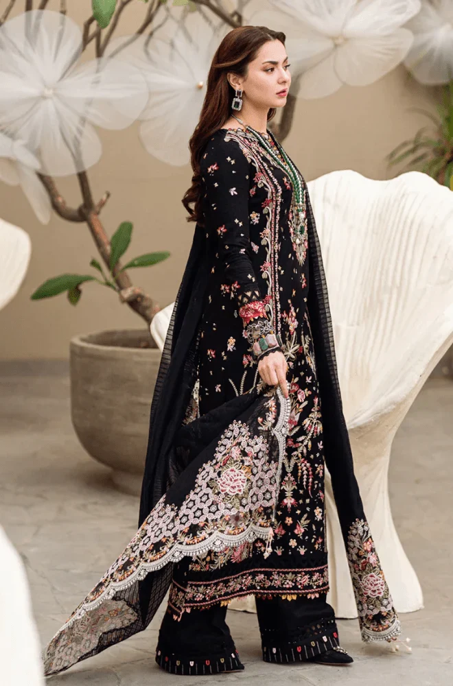 QALAMKAR - 3PC Dhanak Embroidered Shirt with Dhanak Embroidered Dupatta and Trouser - BFA0007 - Image 4