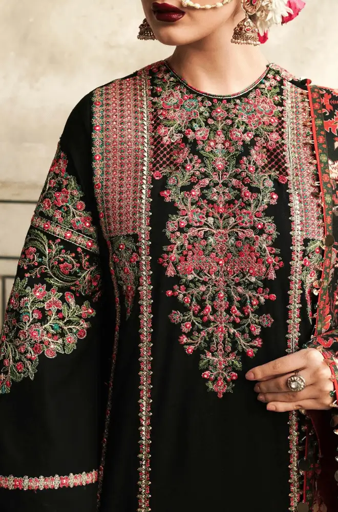 HUSSAIN REHAR - 3PC Lawn Embroidered Shirt with Monar Printed Dupatta and Trouser - BFA0016 - Image 3