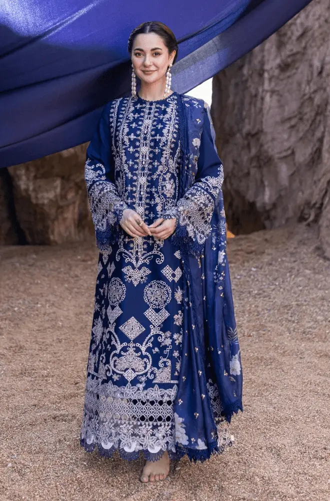 QALAMKAR - 3PC Lawn Embroidered Shirt with SluB Net Printed Dupatta and Trouser- BFA0026