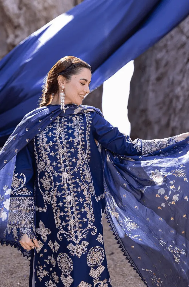 QALAMKAR - 3PC Lawn Embroidered Shirt with SluB Net Printed Dupatta and Trouser- BFA0026 - Image 3