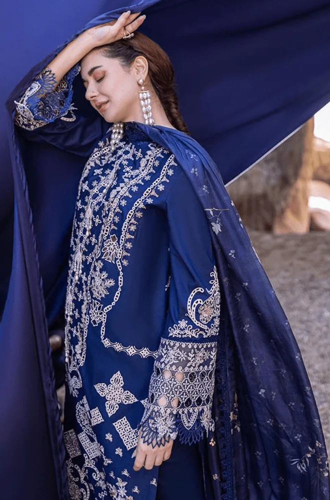 QALAMKAR - 3PC Lawn Embroidered Shirt with SluB Net Printed Dupatta and Trouser- BFA0026 - Image 4