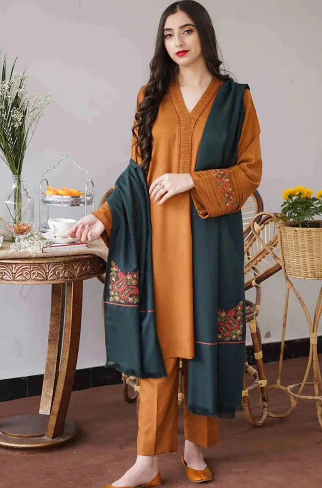Aisling - 3PC Dhanak Embroidered Shirt With Dhanak Embroidered Dupatta and Trouser - BFB0867