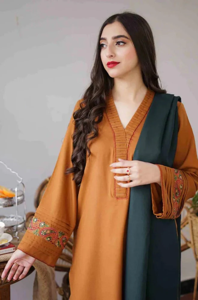 Aisling - 3PC Dhanak Embroidered Shirt With Dhanak Embroidered Dupatta and Trouser - BFB0867 - Image 3