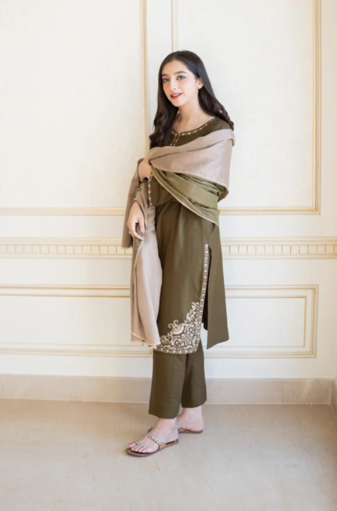 Aisling - 3PC Dhanak Embroidered Shirt With Dhanak Embroidered Dupatta and Trouser - BFB0868 - Image 3