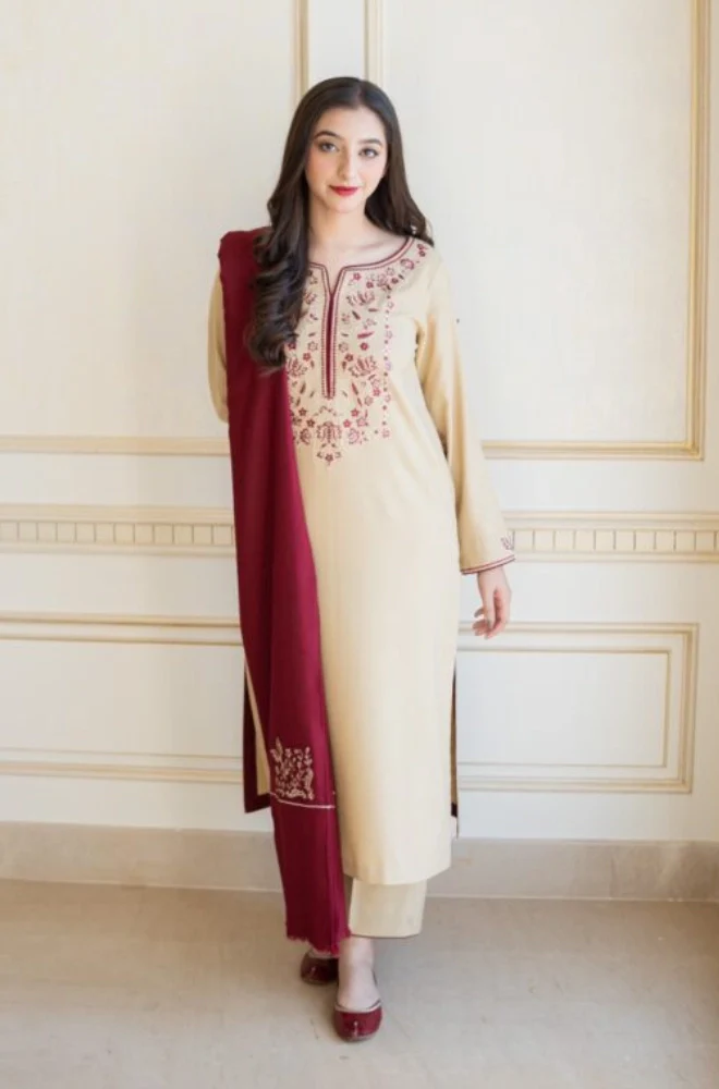 Aisling - 3PC Dhanak Embroidered Shirt With Dhanak Embroidered Dupatta and Trouser - BFB0869