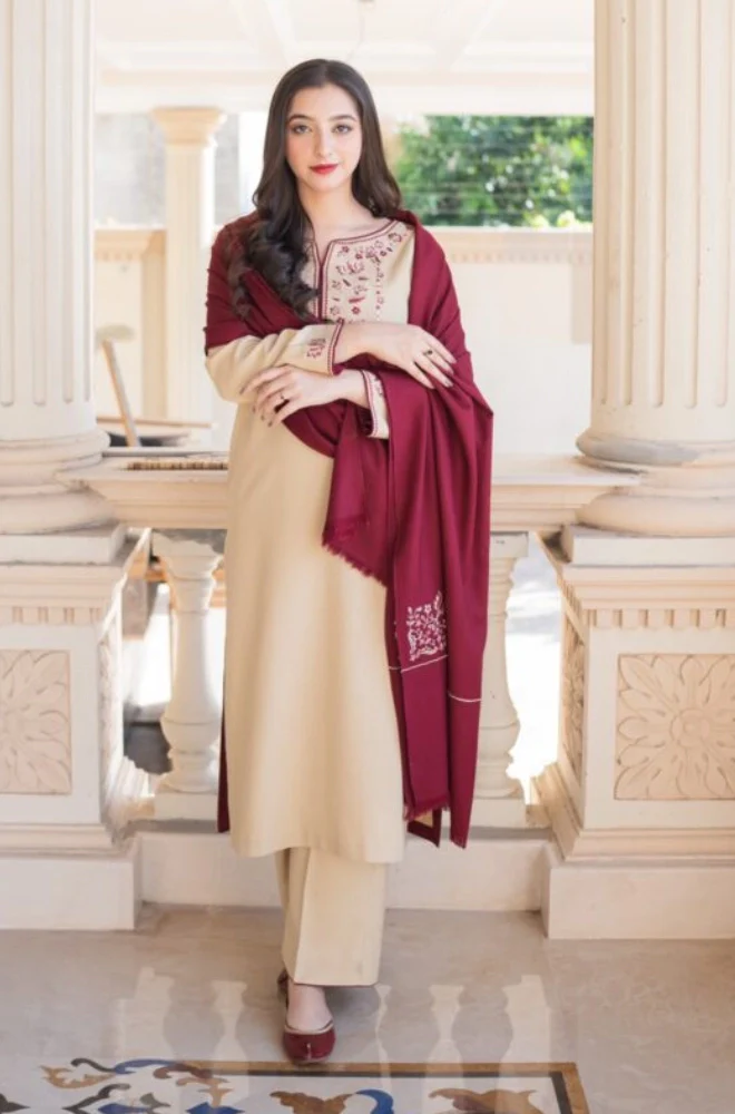 Aisling - 3PC Dhanak Embroidered Shirt With Dhanak Embroidered Dupatta and Trouser - BFB0869 - Image 3