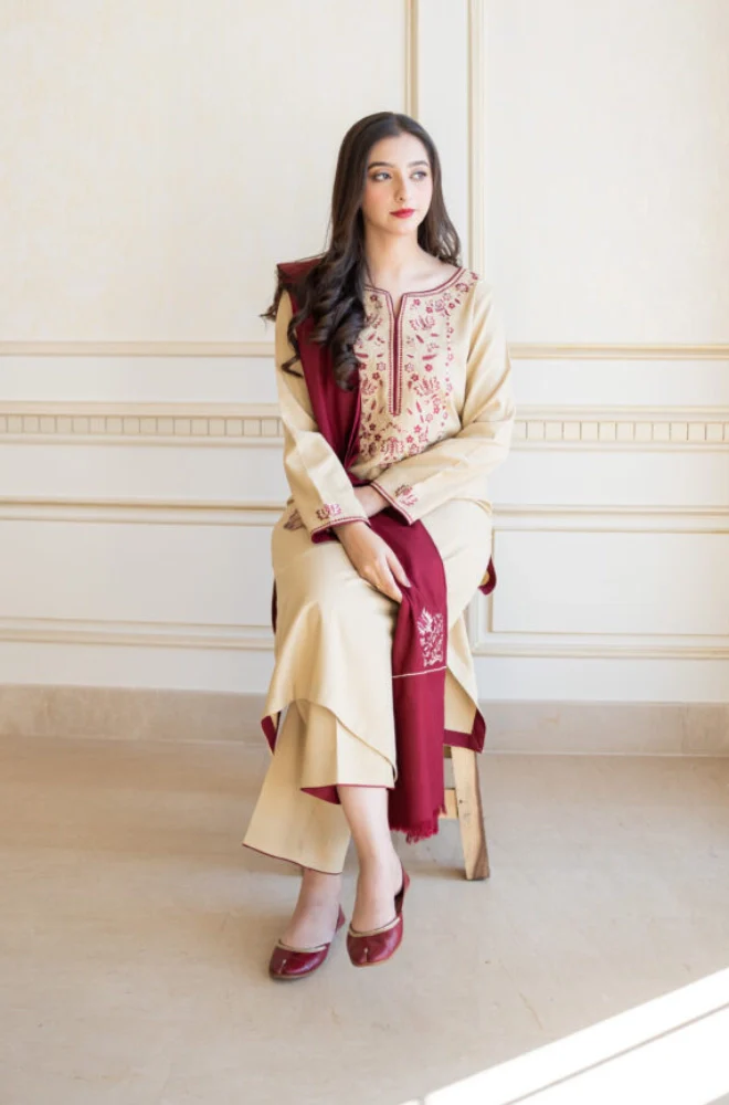 Aisling - 3PC Dhanak Embroidered Shirt With Dhanak Embroidered Dupatta and Trouser - BFB0869 - Image 4