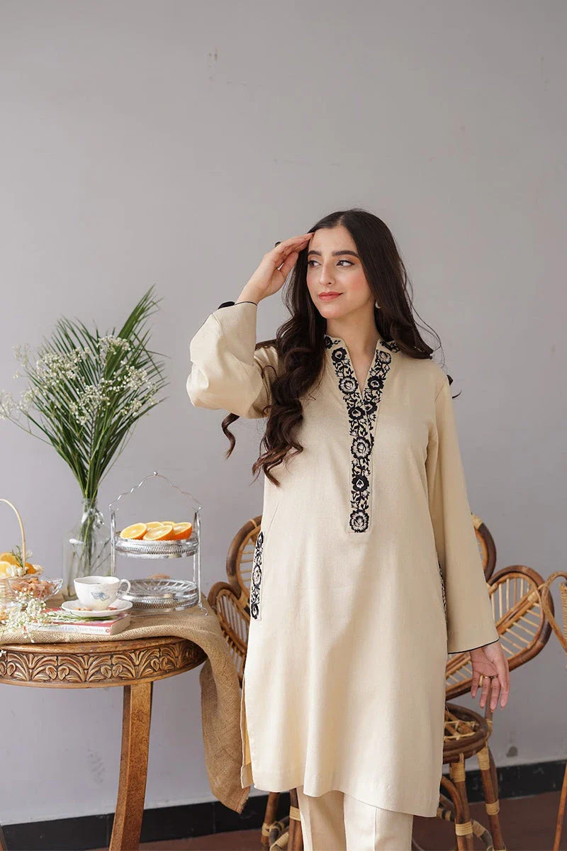 AISLING - 3PC Dhanak Embroidered Shirt with Plain Wool Dupatta and Trouser - BFB0870 - Image 2