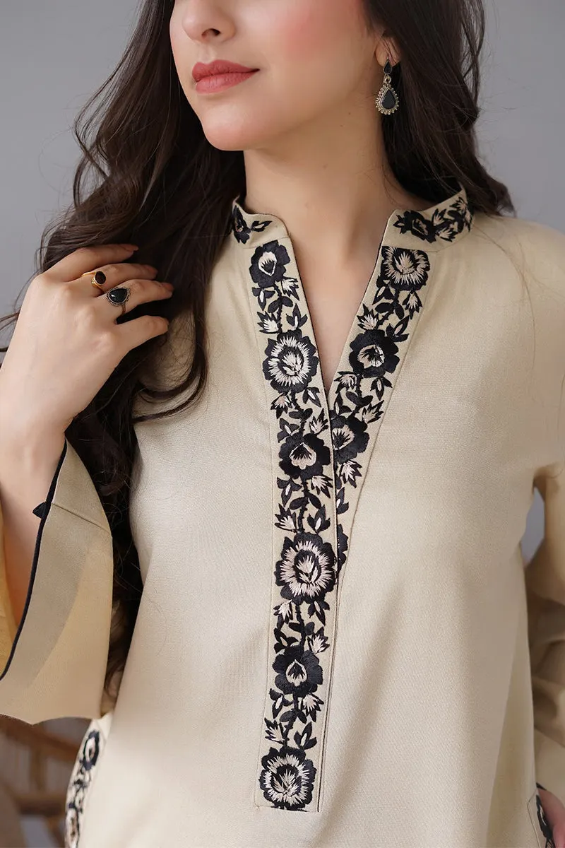 AISLING - 3PC Dhanak Embroidered Shirt with Plain Wool Dupatta and Trouser - BFB0870 - Image 3