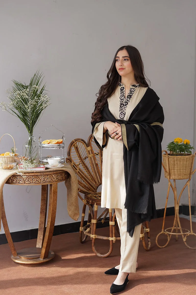 AISLING - 3PC Dhanak Embroidered Shirt with Plain Wool Dupatta and Trouser - BFB0870 - Image 5
