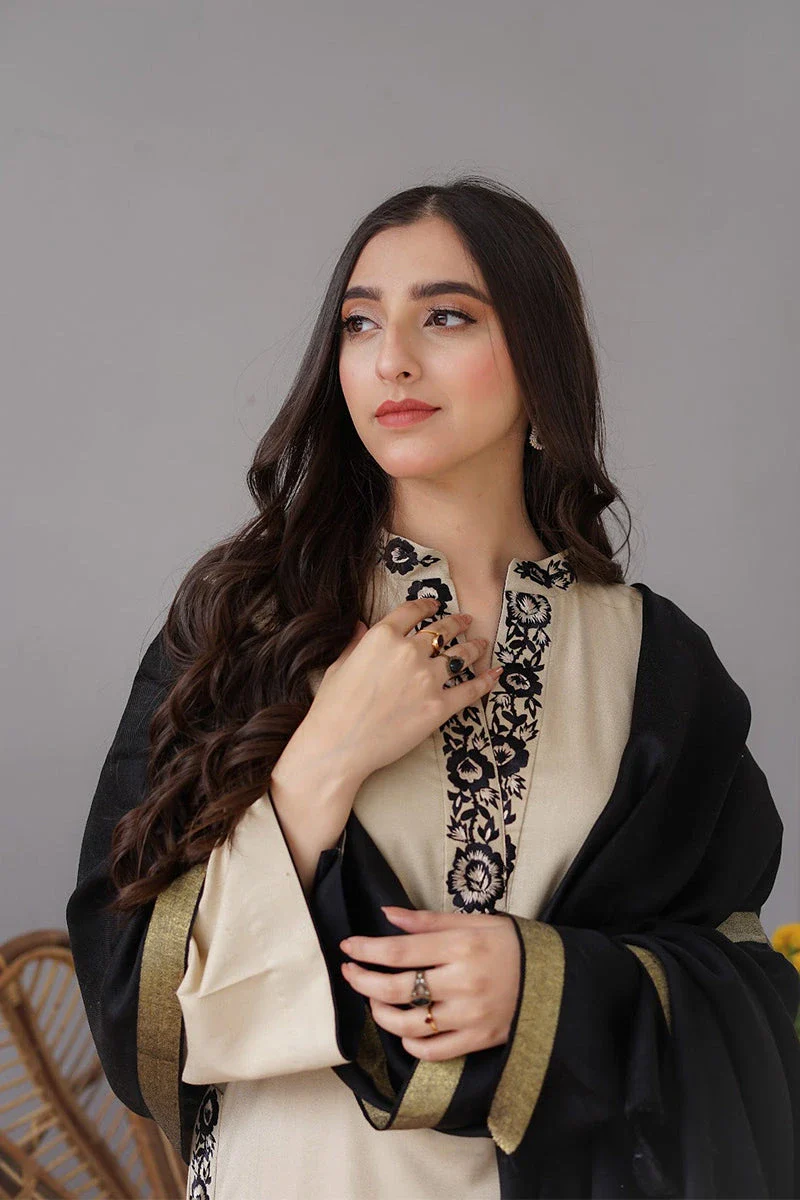 AISLING - 3PC Dhanak Embroidered Shirt with Plain Wool Dupatta and Trouser - BFB0870 - Image 6