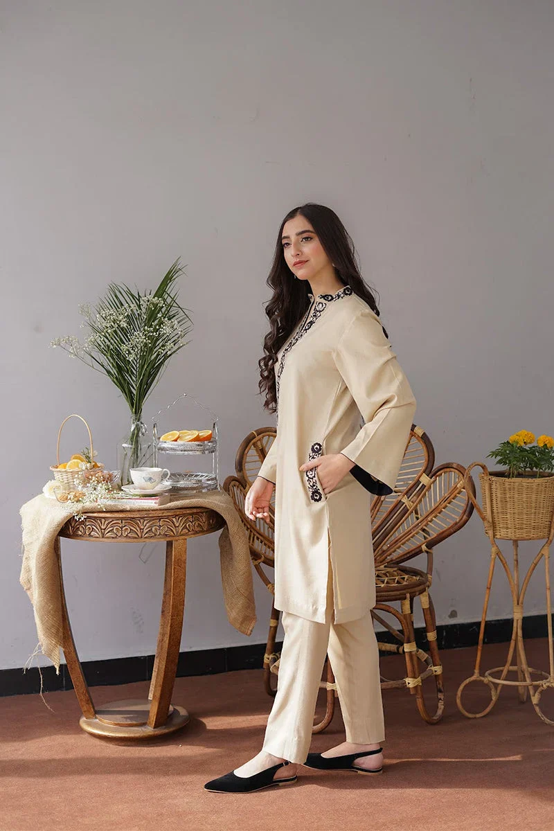 AISLING - 3PC Dhanak Embroidered Shirt with Plain Wool Dupatta and Trouser - BFB0870 - Image 7