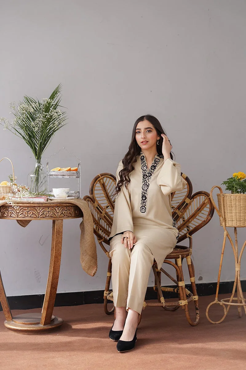 AISLING - 3PC Dhanak Embroidered Shirt with Plain Wool Dupatta and Trouser - BFB0870 - Image 8