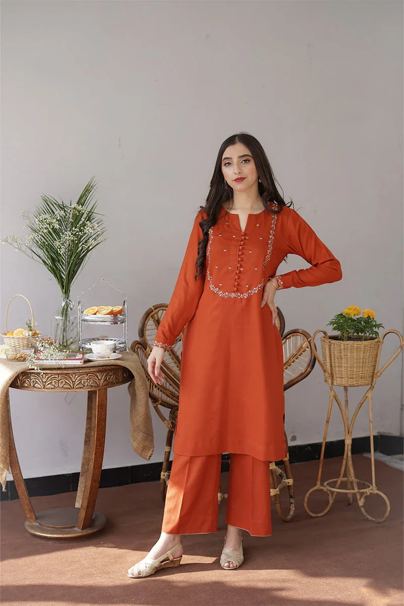 Aisling - 3PC Dhanak Embroidered Shirt with Wool Plain Dupatta and Trouser - BFB0873 - Image 4