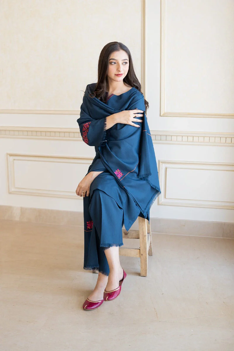 Aisling - 3PC Dhanak Embroidered Shirt With Dhanak Embroidered Dupatta and Trouser - BFB0876 - Image 2