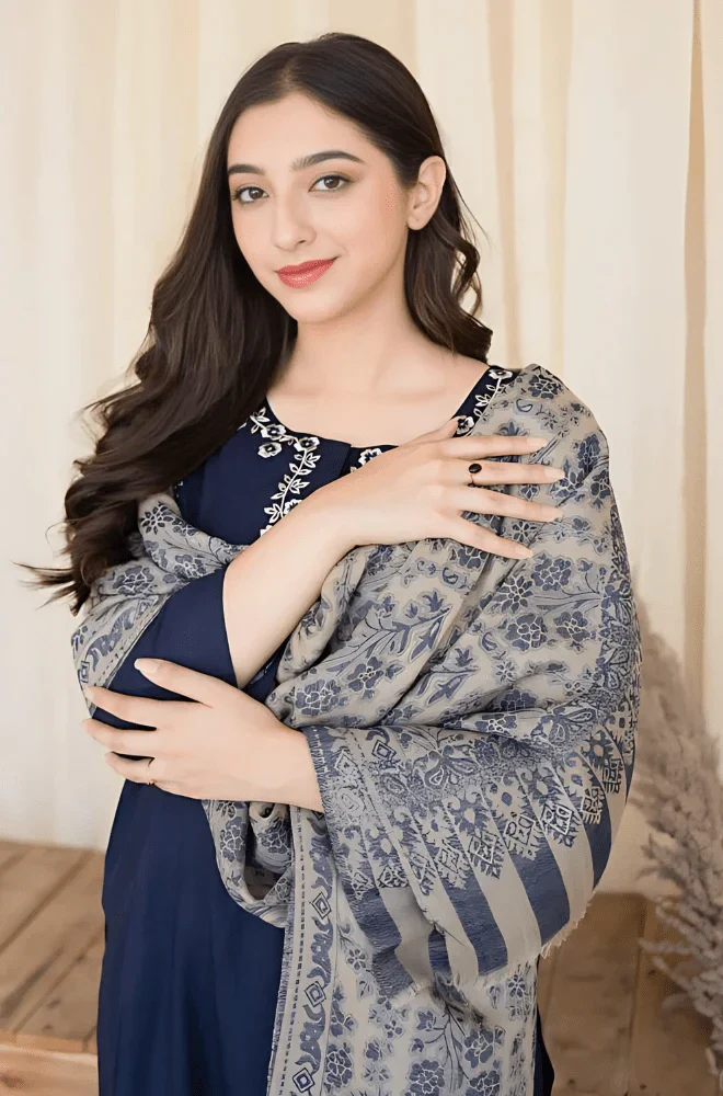 Aisling - 3PC Dhanak Embroidered Shirt With Wool Printed Dupatta and Trouser - BFB0879 - Image 3