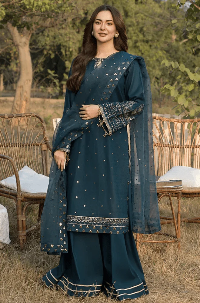 ALLYS - 3PC Lawn Embroidered Shirt with Chiffon Embroidered Dupatta and Trouser - BFU0127