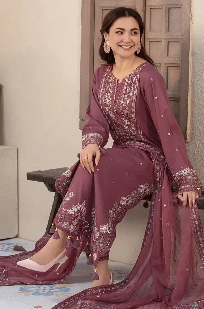ALLYS - 3PC Lawn Embroidered Shirt with Lawn Embroidered Dupatta and Trouser - BFB02900 - Image 7