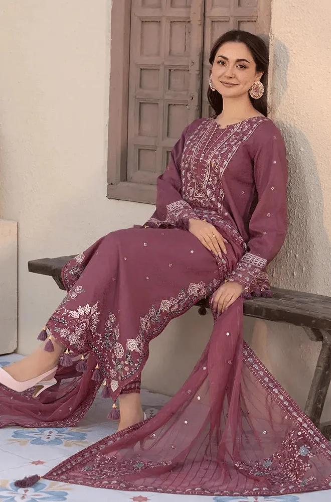 ALLYS - 3PC Lawn Embroidered Shirt with Lawn Embroidered Dupatta and Trouser - BFB02900 - Image 8