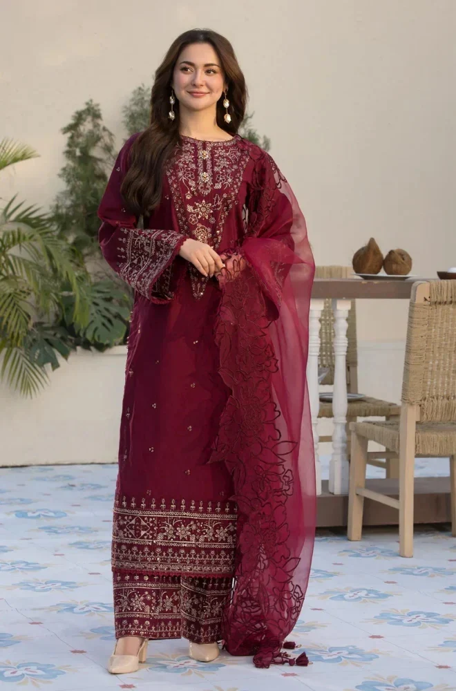 ALLYS - 3PC Lawn Embroidered Shirt with Chiffon Embroidered Dupatta and Trouser - BFU01130
