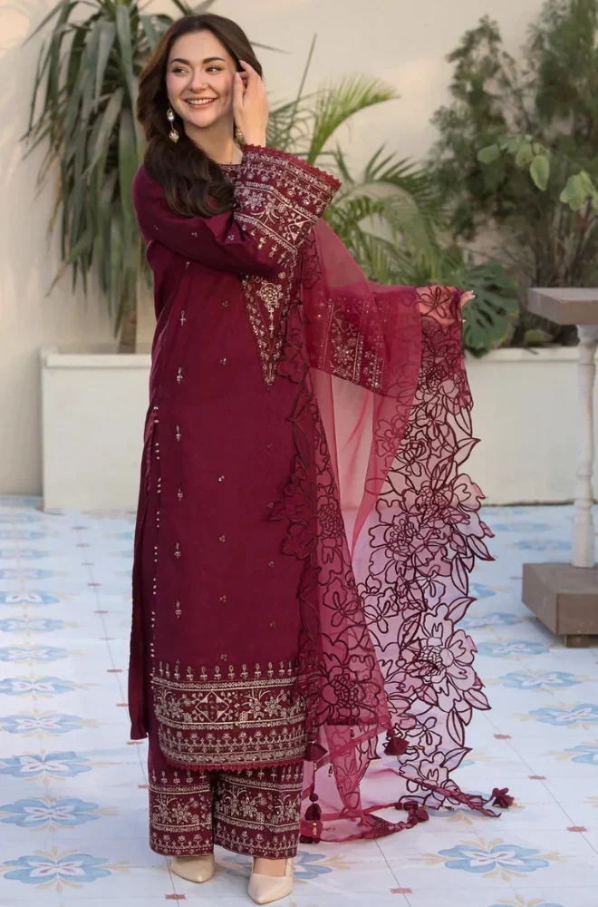 ALLYS - 3PC Lawn Embroidered Shirt with Chiffon Embroidered Dupatta and Trouser - BFU01130 - Image 3