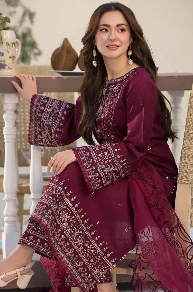 ALLYS - 3PC Lawn Embroidered Shirt with Chiffon Embroidered Dupatta and Trouser - BFU01130 - Image 8