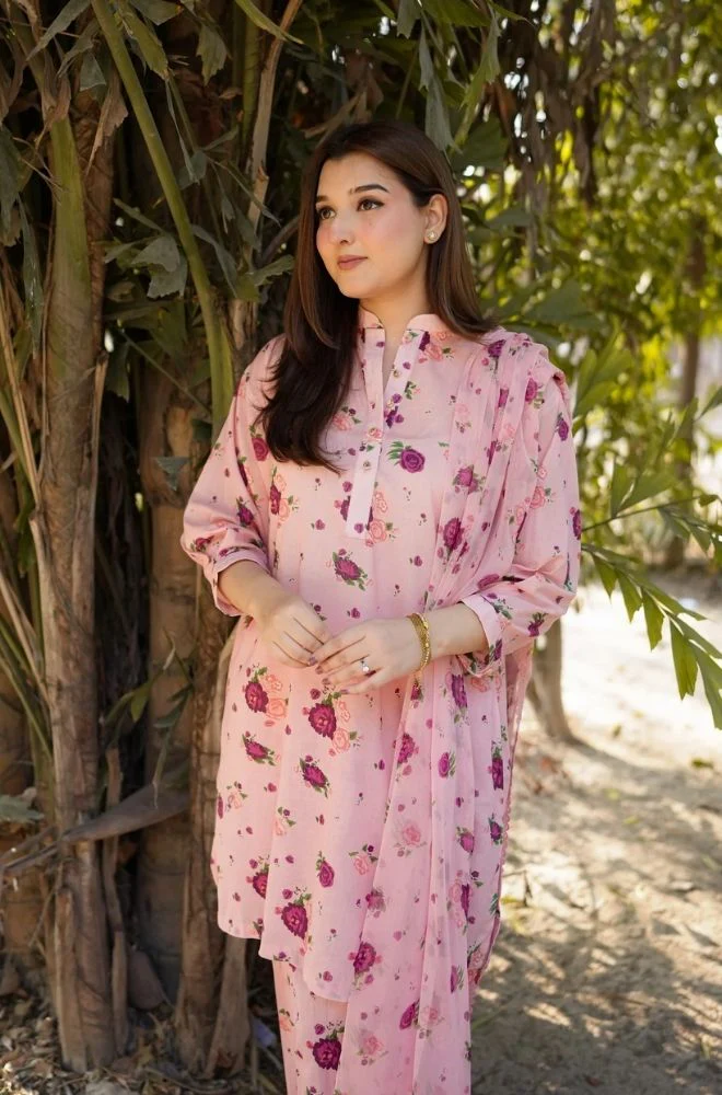 Aneelas - 3PC Lawn Printed Shirt with Lawn Printed Dupatta and Trouser - BFB0846 - Image 2