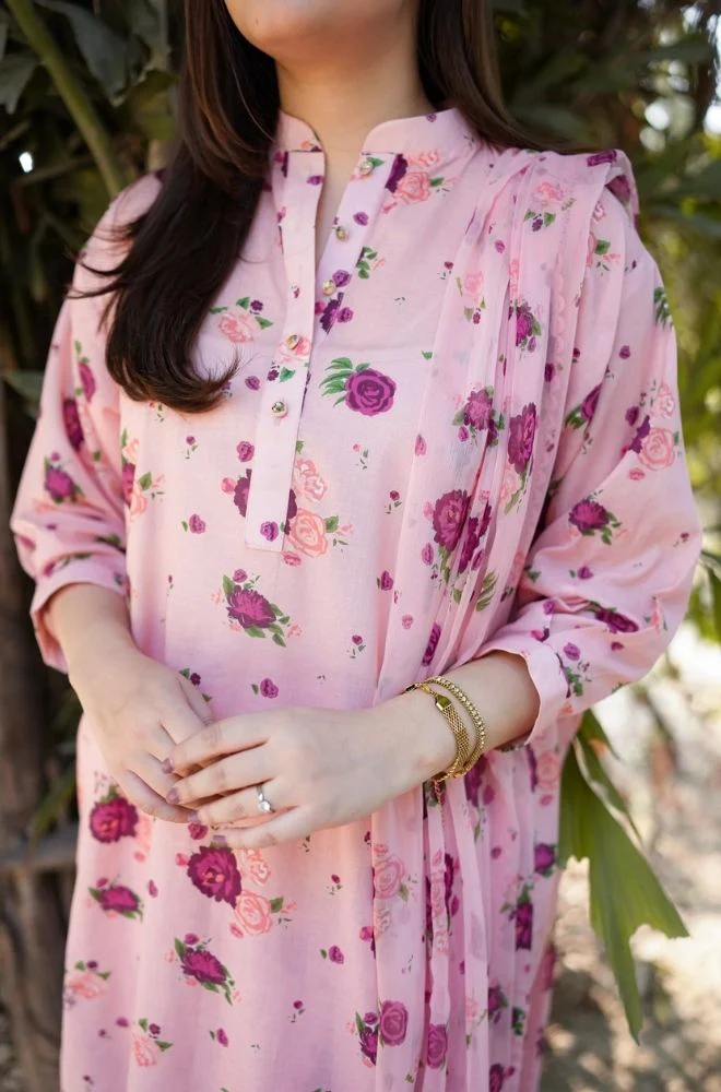 Aneelas - 3PC Lawn Printed Shirt with Lawn Printed Dupatta and Trouser - BFB0846 - Image 3