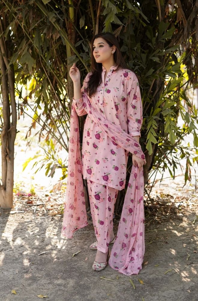 Aneelas - 3PC Lawn Printed Shirt with Lawn Printed Dupatta and Trouser - BFB0846 - Image 6