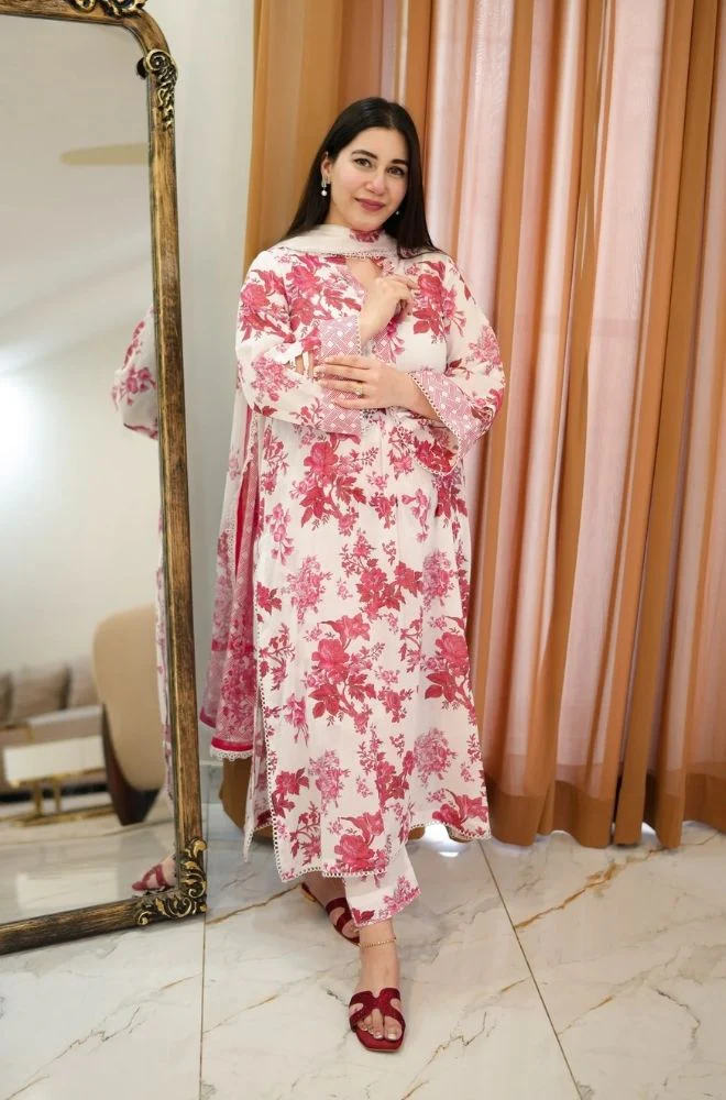 Aneelas - 3PC Lawn Printed Shirt with Lawn Printed Dupatta and Trouser - BFB0847 - Image 2