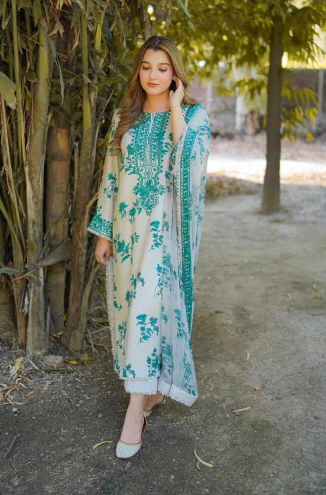 Aneelas - 3PC Lawn Printed Shirt with Lawn Printed Dupatta and Trouser - BFB0853 - Image 2