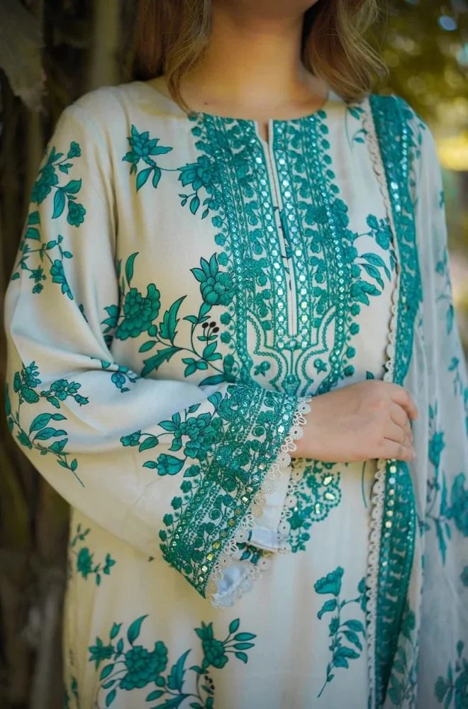 Aneelas - 3PC Lawn Printed Shirt with Lawn Printed Dupatta and Trouser - BFB0853 - Image 3
