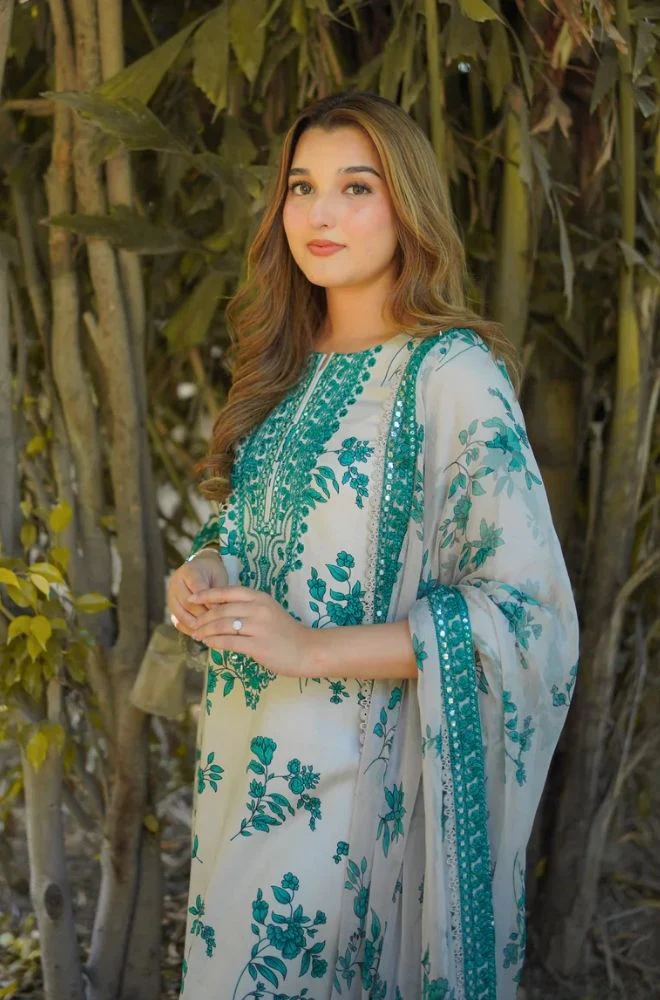 Aneelas - 3PC Lawn Printed Shirt with Lawn Printed Dupatta and Trouser - BFB0853 - Image 4