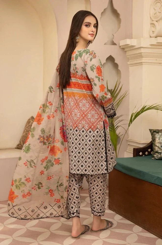 Aneelas - 3PC Lawn Printed Shirt with Lawn Printed Dupatta and Trouser - BFB0854 - Image 3