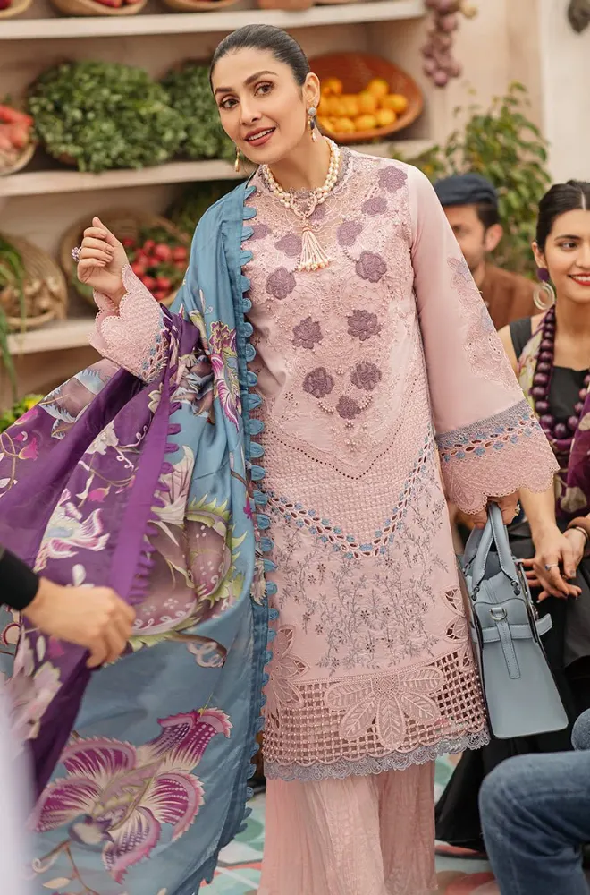 MUSHQ - 3PC Lawn Embroidered Shirt with Chiffon Printed Dupatta and Trouser- BFB0660 - Image 4