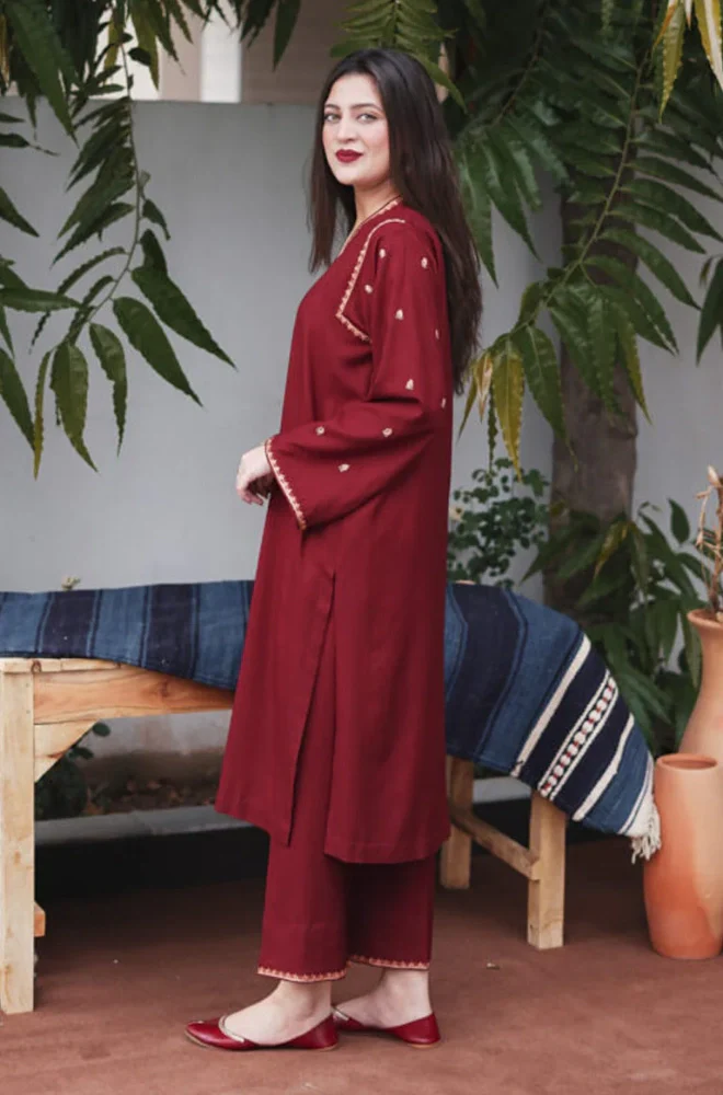 Asling - 3PC Dhanak Embroidered Shirt With Dhanak Embroidered Dupatta and Trouser - BFB0877 - Image 2