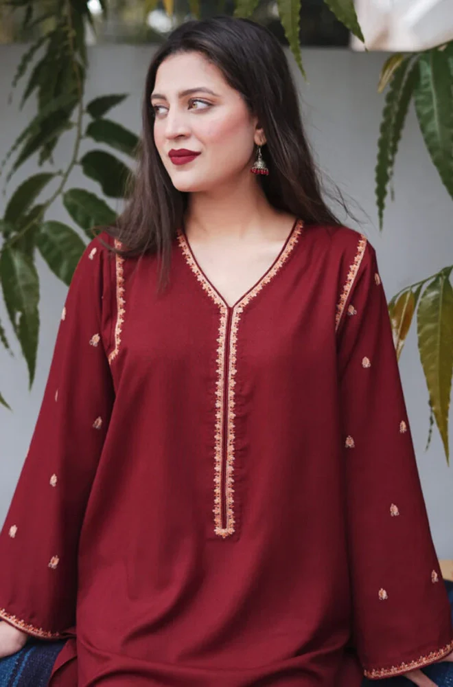 Asling - 3PC Dhanak Embroidered Shirt With Dhanak Embroidered Dupatta and Trouser - BFB0877 - Image 3